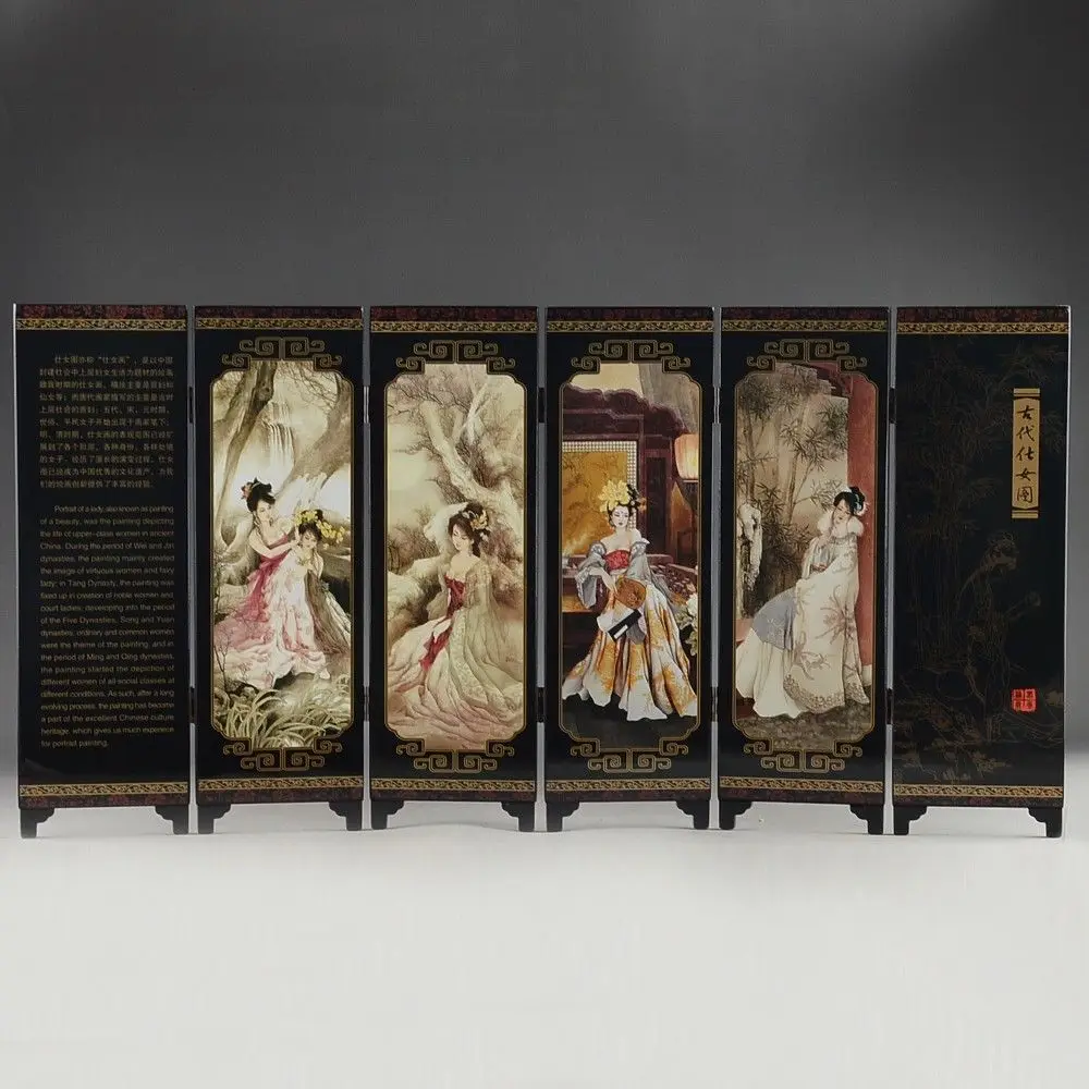 CHINA LACQUER WARE OLD HAND PAINTING BELLE COLLECTIBLES BEAUTY NICE FOLDING SCREEN decoration