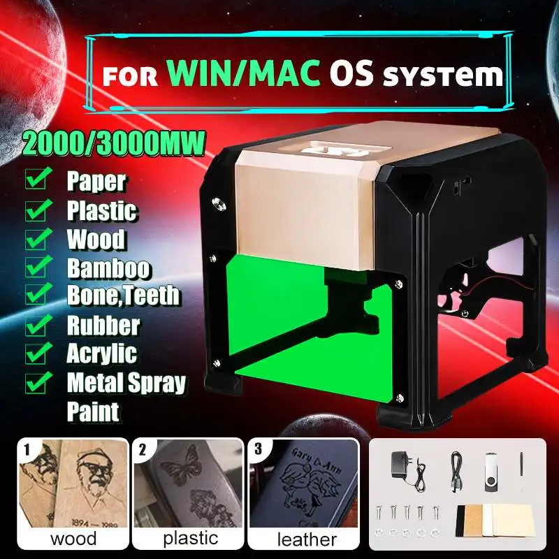 

3000MW Desktop Laser Engraving Machine Logo Marking FOR WIN/Mac OS System Wood Router CNC Laser Carving Machine Range 80x80mm