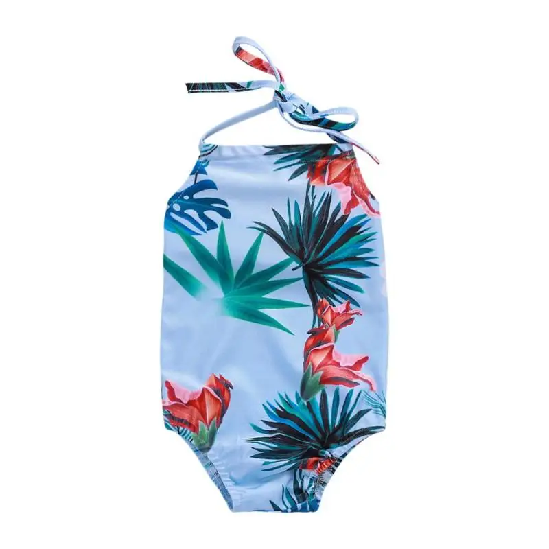 Летние Красивый цельнокроеный купальник на шнуровке растения Печатный купальный костюм женский пляжный костюм детские купальники - Цвет: 2-3T