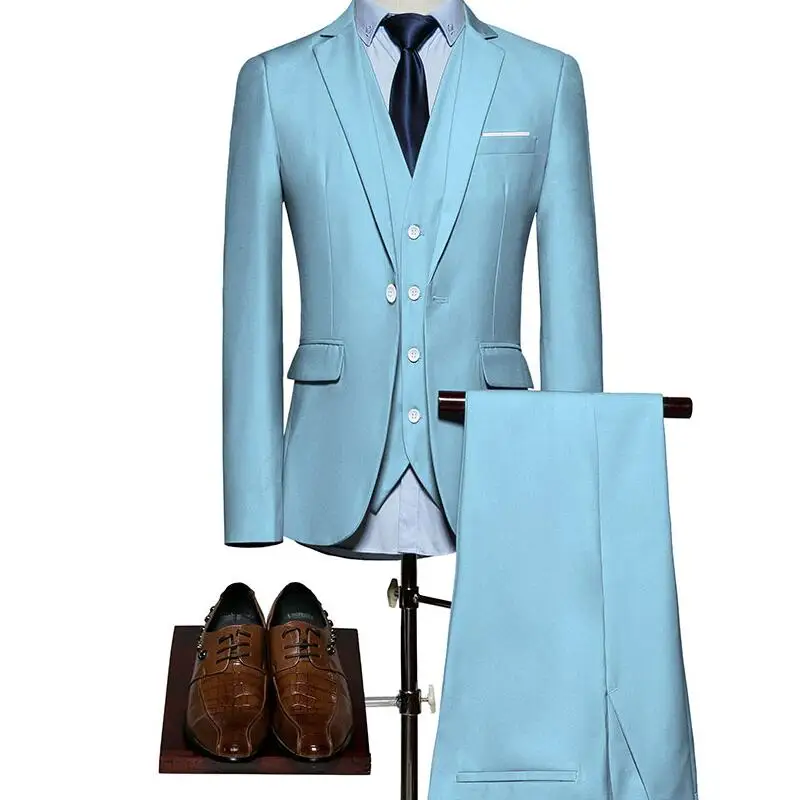 (Blazer+Pants+Vest) Classic Men Suit Slim Royal Blue Wedding Groom Wear Men Suit Black Gentlemen Costume Mariage Homme S-6XL