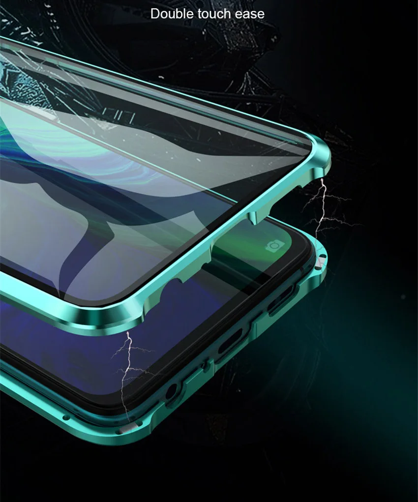 R-just Magnetic Metal Bumper Case for OPPO Reno 10x zoom Tempered Glass Front Back Cover For OPPO Reno 10x zoom Case (3)