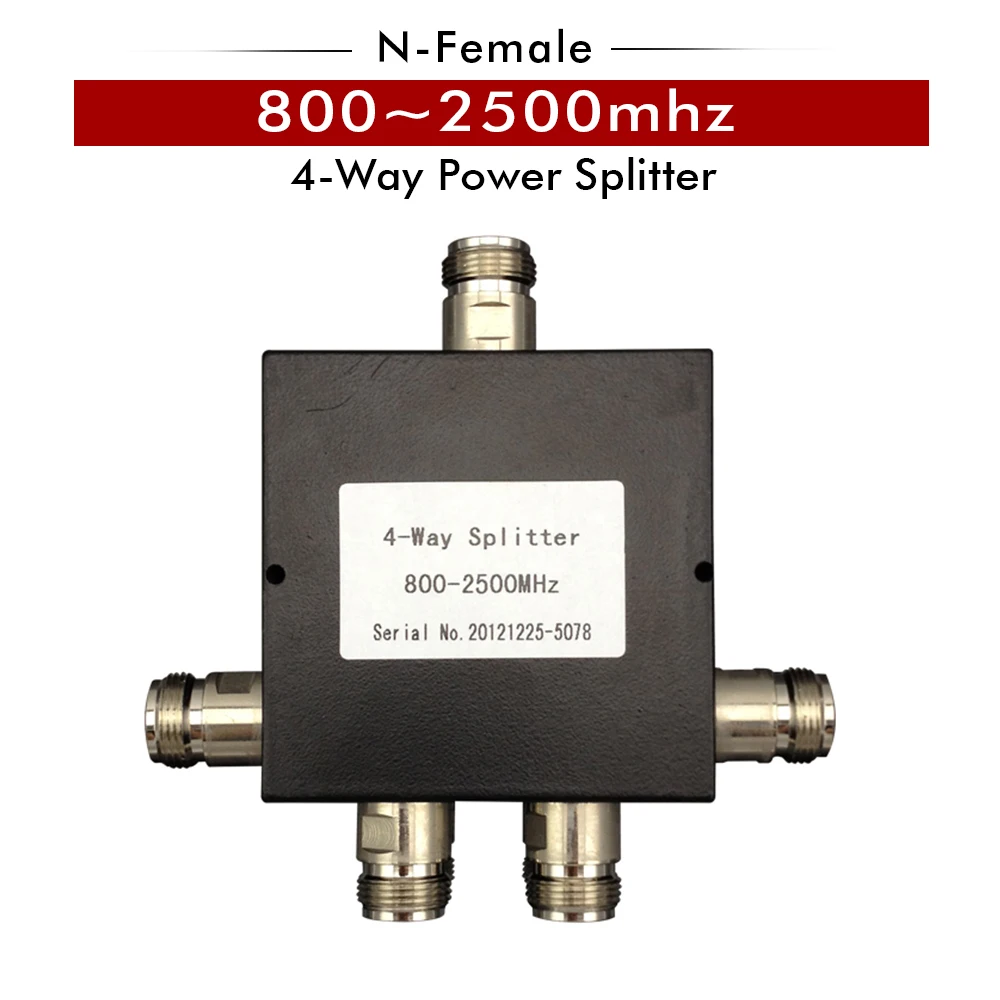 

800~2500MHz 4-Way Splitter N-Female Power Splitter 1-4 Divider for 2G 3G 4G LTE Mobile Signal Booster Repeater Signal Amplifier