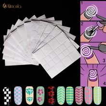 12 Style/set Nail Stickers DIY Hollow Stencil Guide French Geometry Stripe Swirls Nail Art Vinyls Strip Template Decal Kit Tools