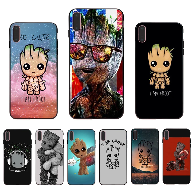 

IMIDO MARVEL cute GROOT patterned Soft silicone phone case for X XS XR XSmax 7/8/6s/6plus 5 6 7 8 SE 5S 6S TPU shell Cover Coque