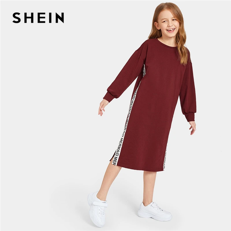 SHEIN/однотонное Повседневное платье-толстовка с контрастными буквами и лентами; коллекция года; весенние прямые платья с длинными рукавами для девочек