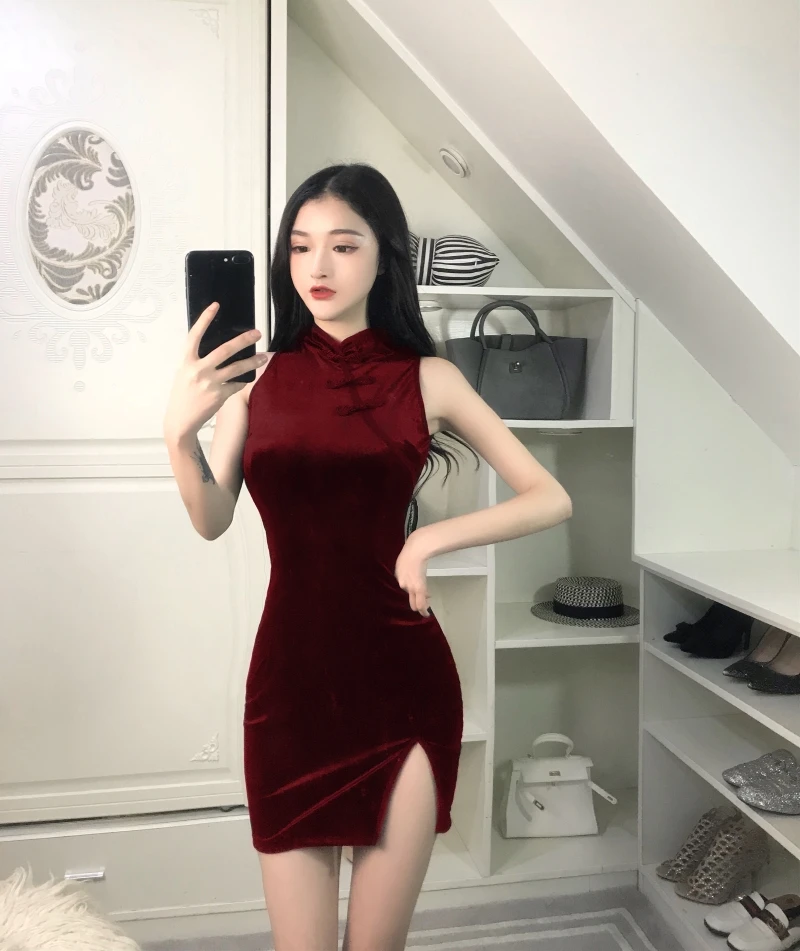 Элегантное Атласное китайское улучшенное платье Ципао без рукавов, новинка, сексуальное платье для ночного клуба, китайское платье - Цвет: color1