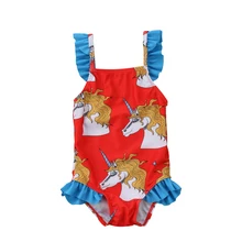 Танкини для маленьких девочек, бикини с милыми оборками, единорог, кружевной купальник, пляжный костюм