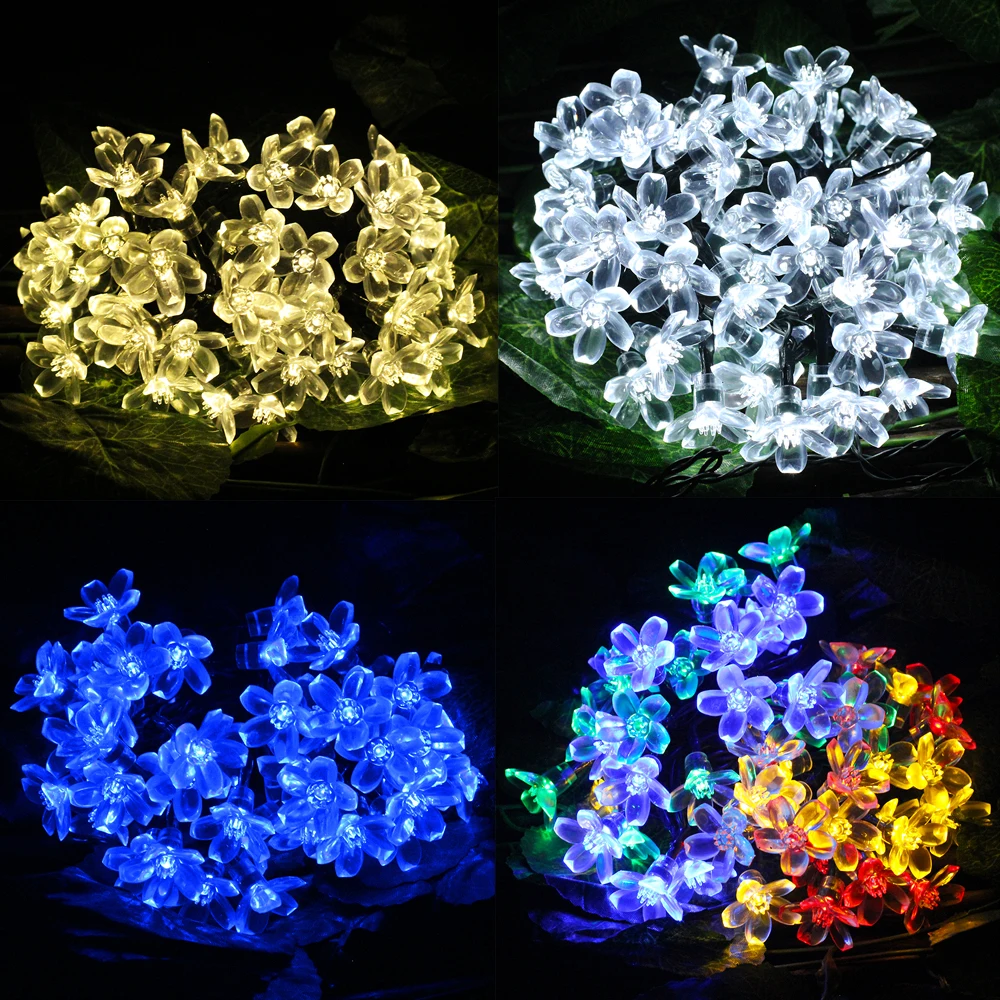 7M 50 LED Solar String Light 4.8M 20LED Sakura Flower Christmas Fairy Light Outdoor Garden Wedding Holiday Light Home Decoration 7M 50 LED Solar String Light 4.8M 20LED Sakura Flower Christmas Fairy Light Outdoor Garden Wedding Holiday Light Home Decoration