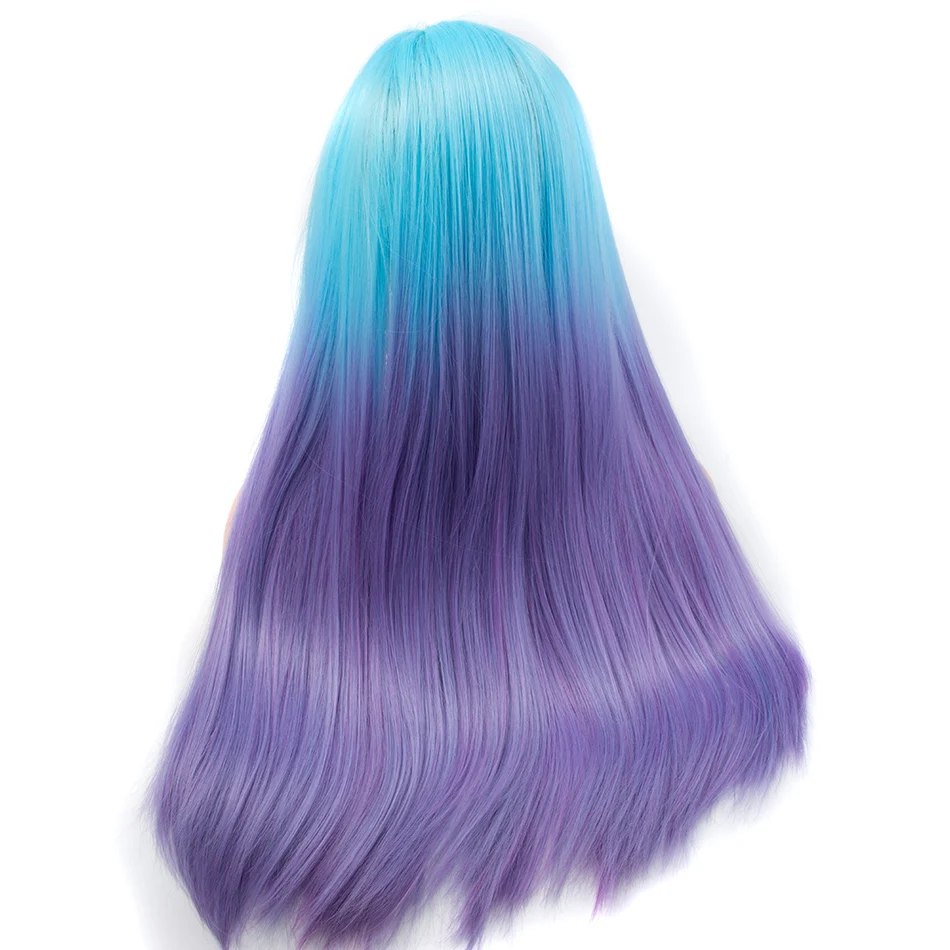 Pervado волос синтетические волосы высокая Температура волокно Косплэй парики мята синий до L Фиолетовый Ombre длинные прямые Для женщин Parrucca