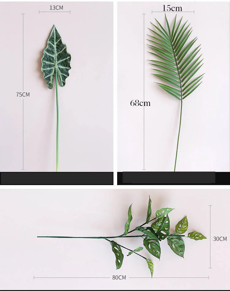 Большие искусственные растения, листья пальмы, зеленые листья папоротника, черепаха, листья бамбука, ветка дерева, украшение для дома, свадьбы, тропические листья