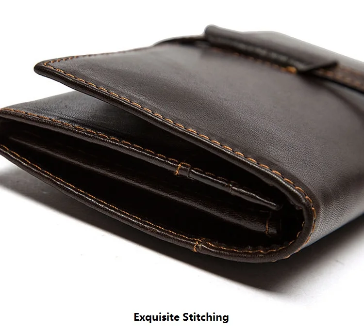 MJ Men's Genuine Leather Wallet Bi-Fold Real Leather Long Wallet for Men Quality Card Holder Male Purse Coin Pocket Dark Coffee (13)