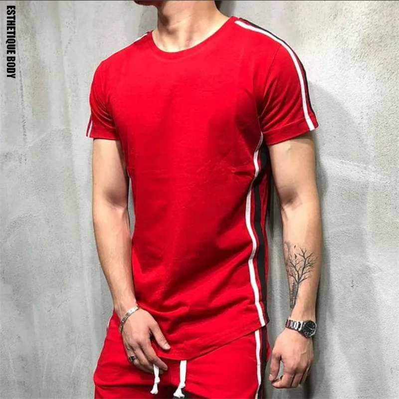 

2019 Men Spring Summer New Men's Running T-shirt Cotton Pull Sports Short-sleeved Gyms Jogging Bodybuilding Tshirt