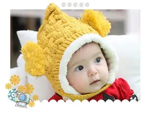 BomHCS Winter Warm Kid Baby Girl Boy Dual Balls Ear Wool Knit Beanie Cap Hat