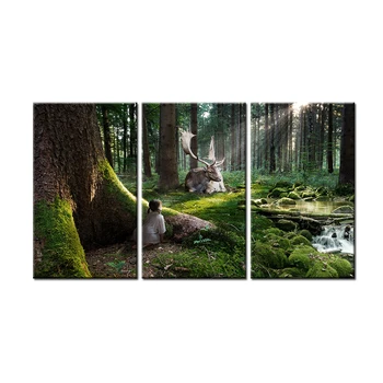

Forest Landscape Picture Wall Stickers for Living Room 3 Pieces Canvas Painting Posters and Prints Nordic Unframed Free Shipping