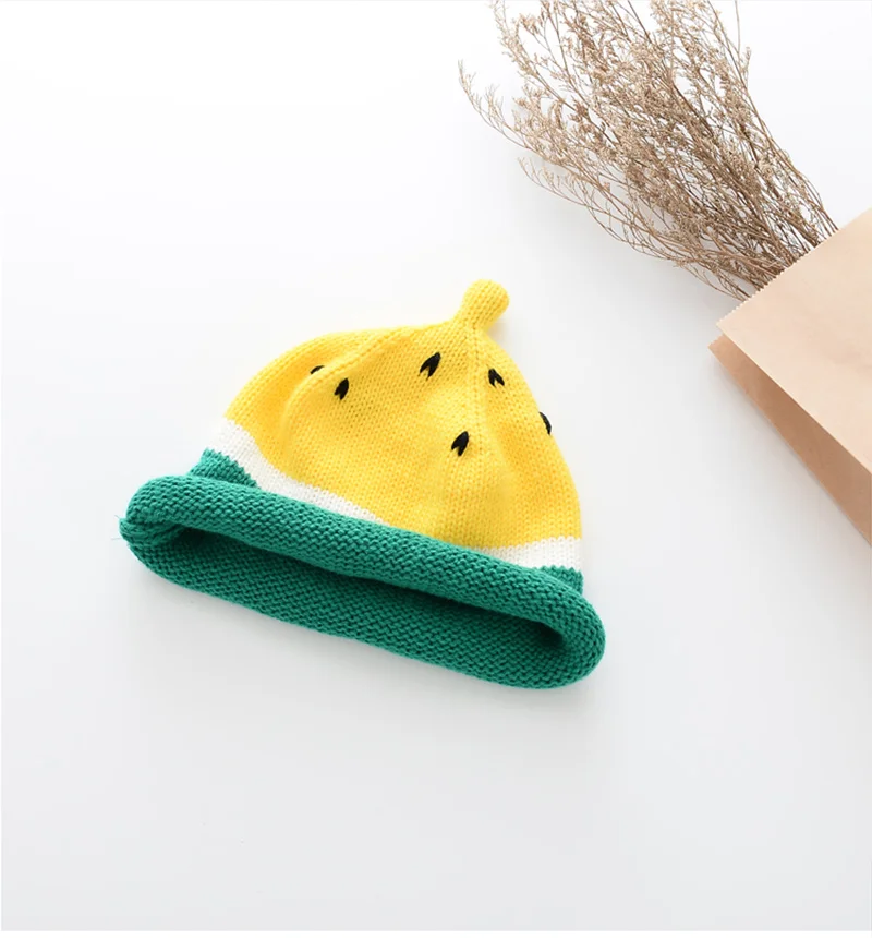 Cute Watemelon Baby Hat Red Yellow Fall Fashion Beanie Hat For Boys Girls Cotton Comfortable Toddler Hat Photography Props 1-3Y (10)