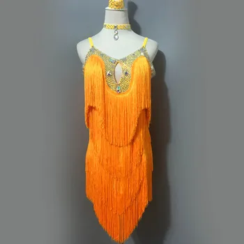 

New latin dance costumes senior sexy stones tassel latin dance dress for women latin dance competition dresses S-4XL A32