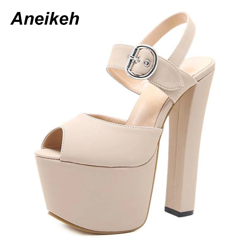 Aneikeh Women Platform Super High Heel Open Toe Sandals Thick Heel Fashion Sexy High Heels Shoes Pumps Black Size 34 - 40 Aneikeh Women Platform Super High Heel Open Toe Sandals Thick Heel Fashion Sexy High Heels Shoes Pumps Black Size 34 - 40