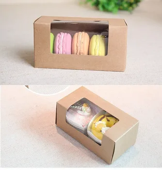 

30pcs Kraft paper gift cardboard boxes, craft paper gift box with clear pvc window packaging,Macaron packing craft paper box