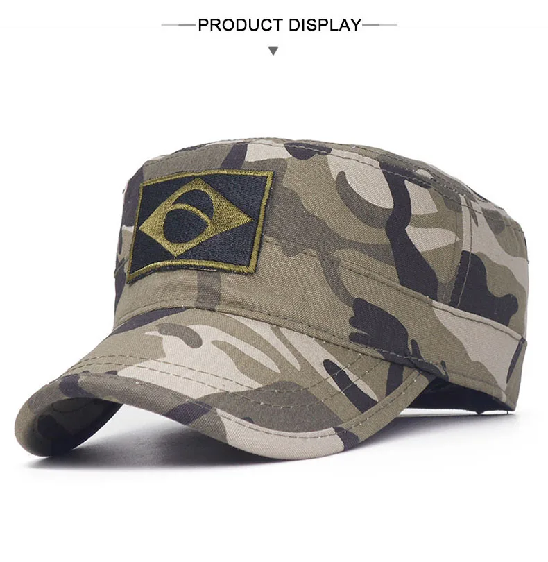 Men Tactical Camo Military Hats Embroidery Brazil Flag Flat Cap Team Male Baseball Caps Army Force Jungle Hunting Cap