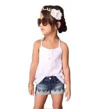 baby girls clothes set 2016 vest Dress + Jeans shorts 2 pcs toddler girl clothing girls boutique clothing ropa mujer good