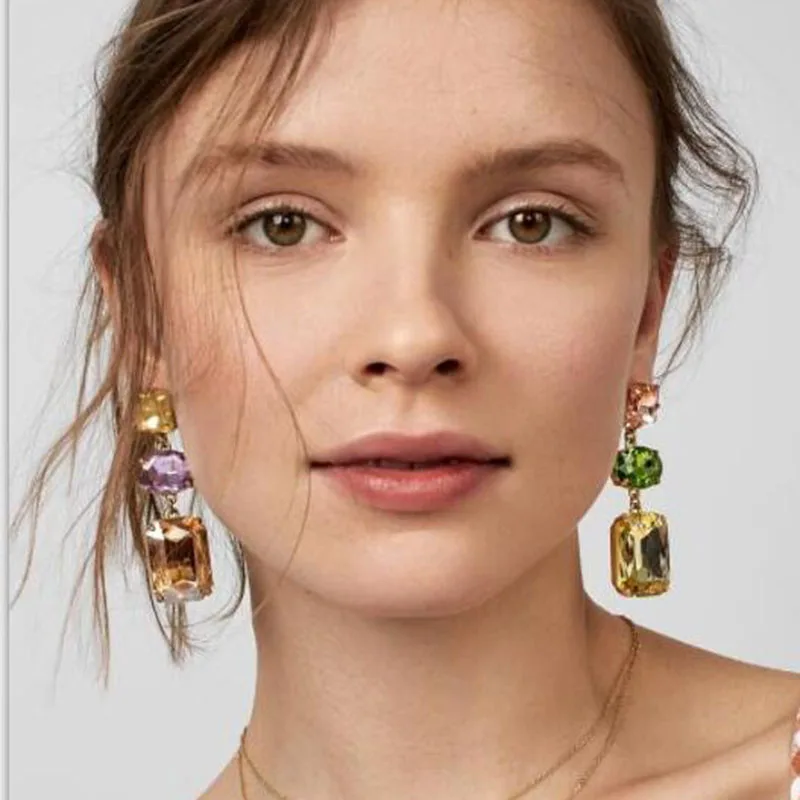 

JERPVTE 2018 New Trendy Geometric Crystal Statement Earrings For Women Colorful Long Charm Dangle Drop Earing