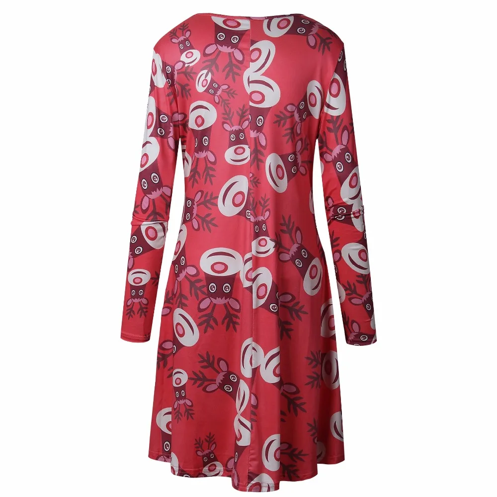 4XL 5XL Large Size Dress Casual Printed Cartoon Christmas Dress Autumn Winter Long Sleeve A-line Dress Plus Size Women Clothing