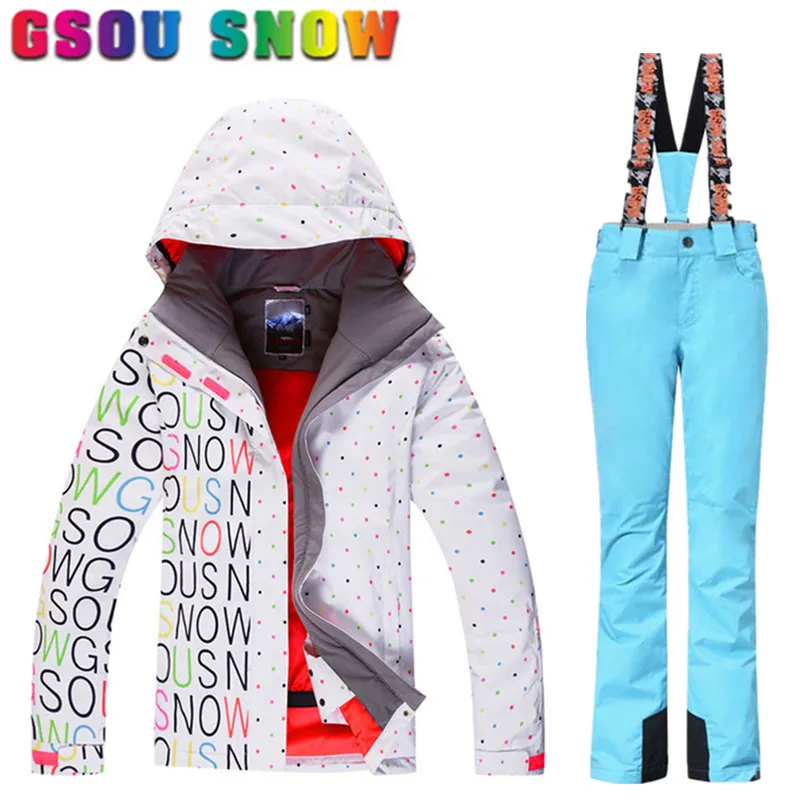 Gsou Snow Brand лыжный костюм Для женщин зимняя Лыжная куртка Брюки для девочек