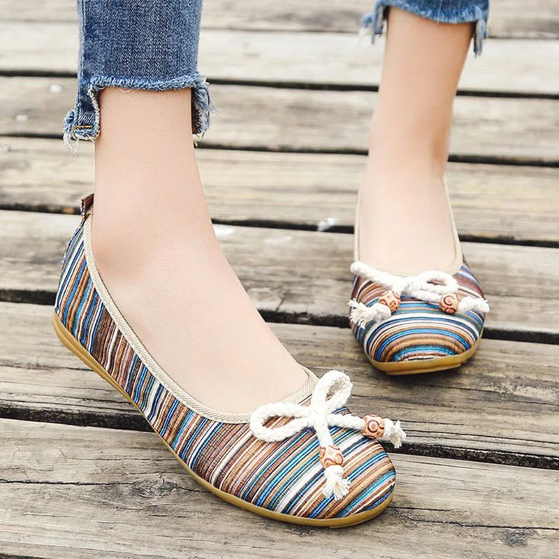 

2018 Women Flats Handmade Bowtie Women Casual Shoes Ladies Soft Comfort Linen Slip-on Old Beijing Women Slipony Ballet Flats