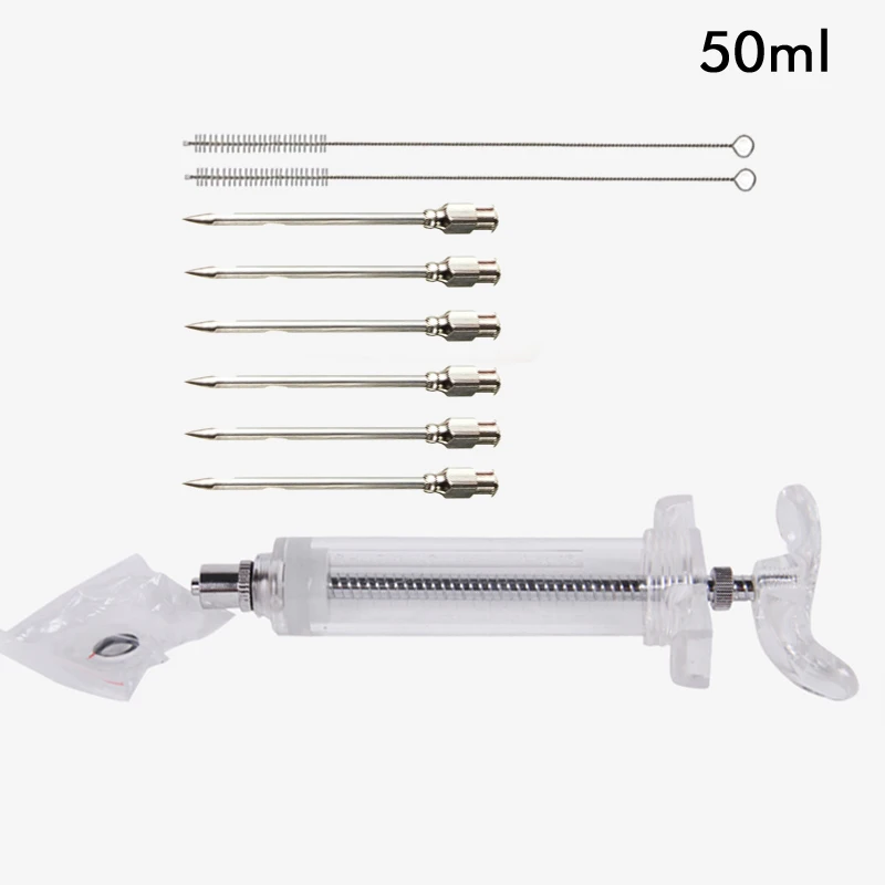 

IYouNice 50ML 6 Stainless Steel Needles Spice Syringe Set BBQ Meat Flavor Injector Kithen Cooking Sauce Marinade Accessories