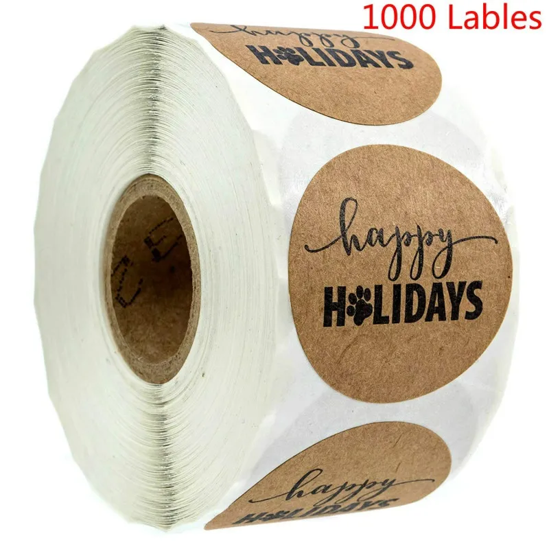 

500Pcs Christmas Stickers Kraft Paper Happy Holidays with Trees Sticker Labels for wedding decoration christmas party Stickers