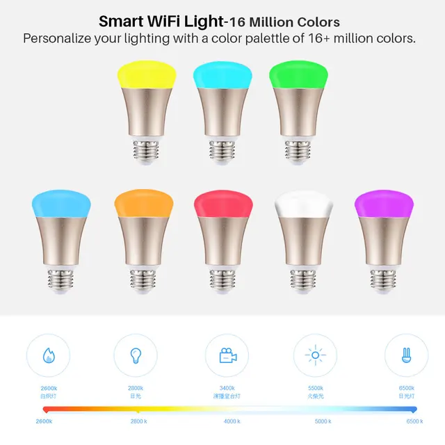 Smart Bulb WiFi E27 RGB Dimmable LED Lamp Phone App Remote Control Voice Control Works With Amazon Alexa and Google Home