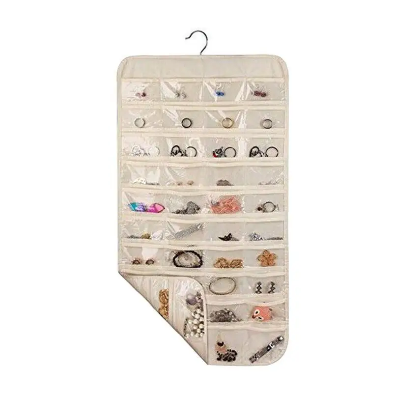 

Hanging Jewelry Organizer Double-sided Closet Wall Jewelry Holder Bag with 80 Pockets