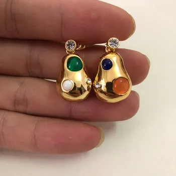 

Colorful Opal Inlay Gold Fashion Fancy Earring Kolczyki Kupe Joyas Jewellery Boucle Oreille Oorbel Ohrringe Valentines day gift
