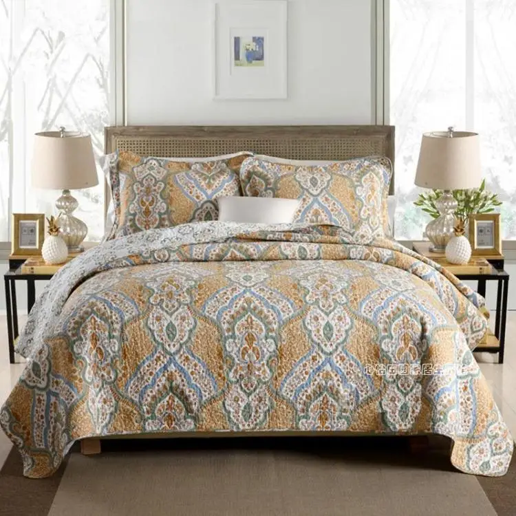 Пасторальное хлопковое стеганое одеяло с белым принтом, Комплект постельного белья для дома King, американский стиль, покрывало, лоскутное одеяло, светильник, синий покрывало - Цвет: Многоцветный