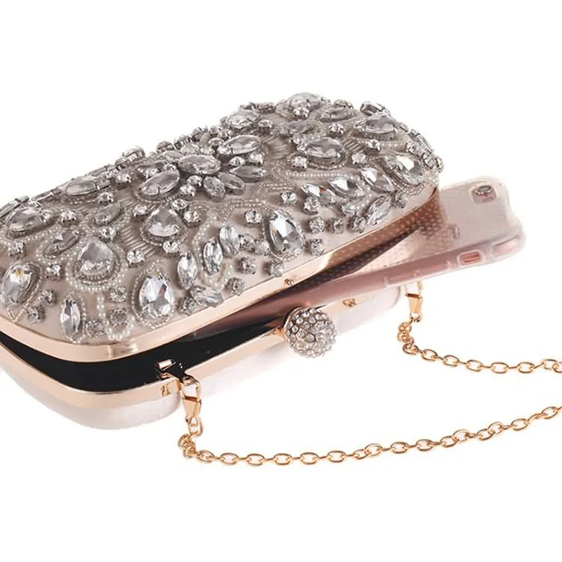 FGGS Evening Bags Diamond Rhinestone Pearls Beaded Day Clutch Women's Purse Handbags Wallets Evening Wedding Bag FGGS Evening Bags Diamond Rhinestone Pearls Beaded Day Clutch Women's Purse Handbags Wallets Evening Wedding Bag