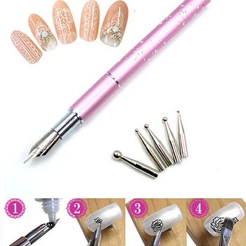

New Gel Design Dotting Nail Art Painting Pen with 5 Nibs for Salon Manicure DIY Tool