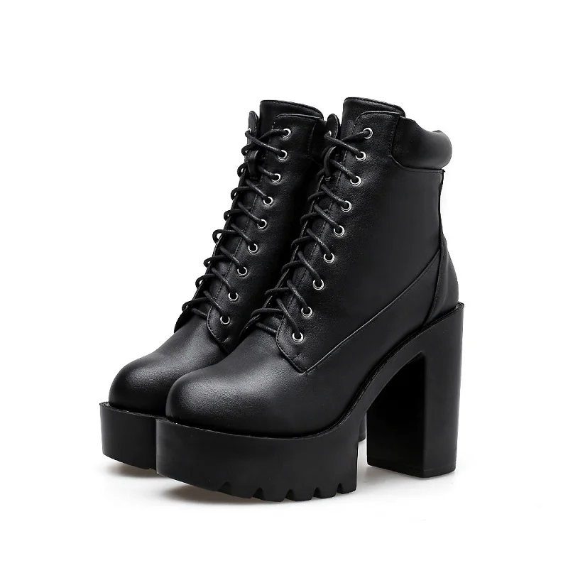 

2018 autumn and winter new high-heeled platform thick with thick bottom thick velvet women's boots black ljj 0116