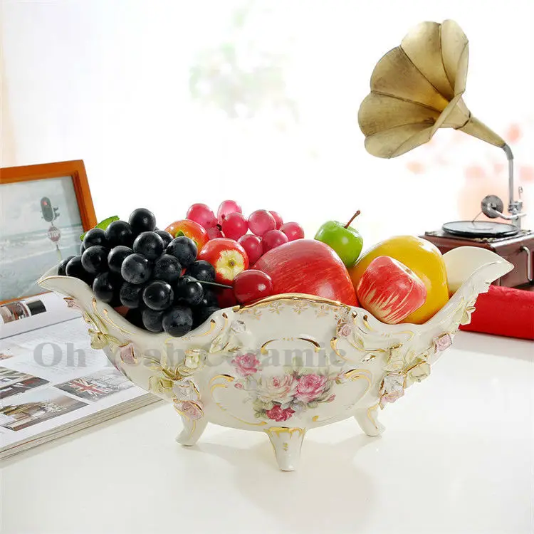 Porcelain fruit bowl ivory porcelain flower design embossment outline ...
