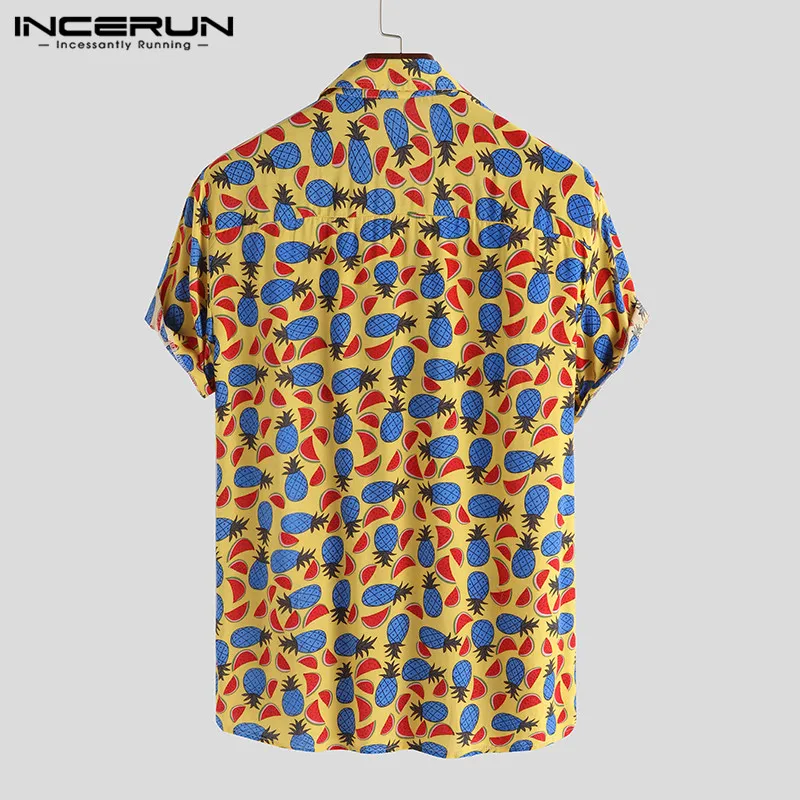 INCERUN рубашка с фруктовым принтом Мужская с отворотом шеи летняя свободная с коротким рукавом Гавайская пляжная рубашка Уличная Повседневная рубашка Camisa