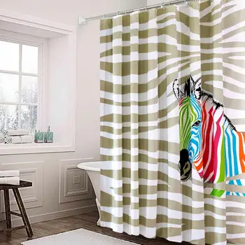 

Cute Zebra 3D Printed Shower Curtain Waterproof Polyester Fabric Bath Curtain for Bathroom Curtain Decor with 12 Hooks 2 Sizes
