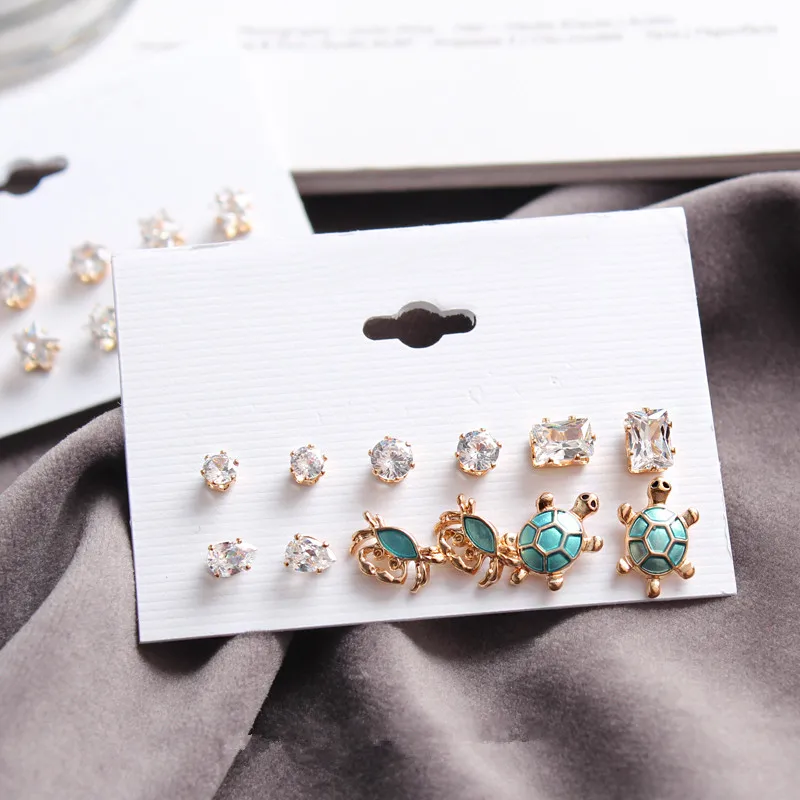 

wing yuk tat Fashion Simple Earrings Set for Women Cute Turtle Jewelry Classic Cubic Zirconia Geometric Statement Stud Earrings