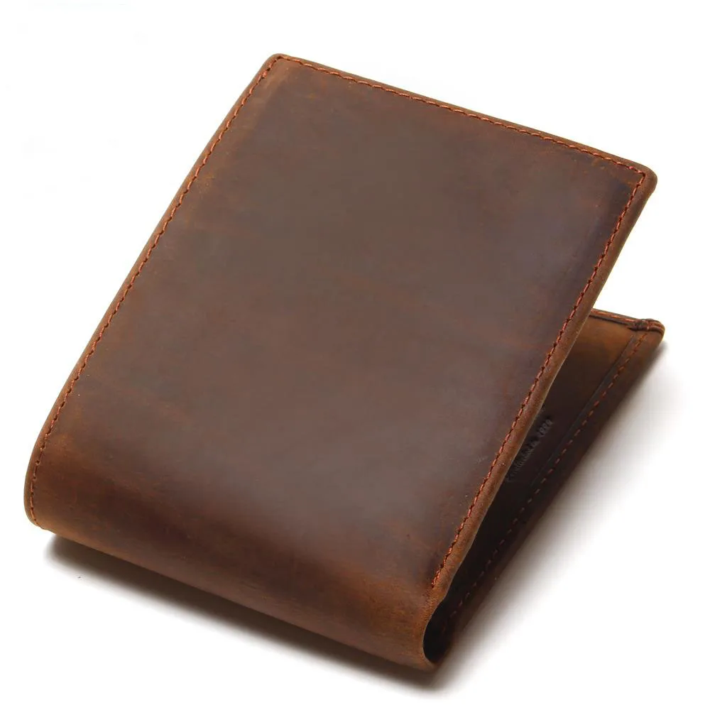 

Vintage Handamde Men Cowhide Genuine Leather Wallet Short Trifold Wallet Purse Zipper Coin Purse Card Holder Wallet for Men 6004