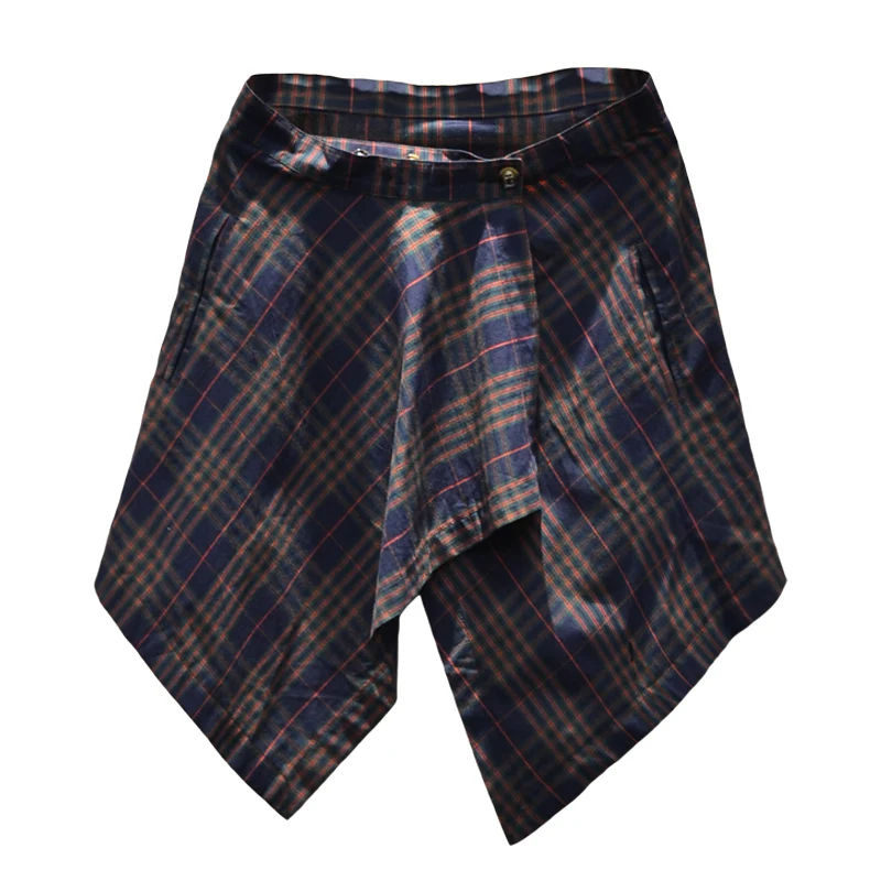 

Fashion spring summer men's casual shorts skirts literature and art stage loading apron culottes loose plaid hip hop shorts men