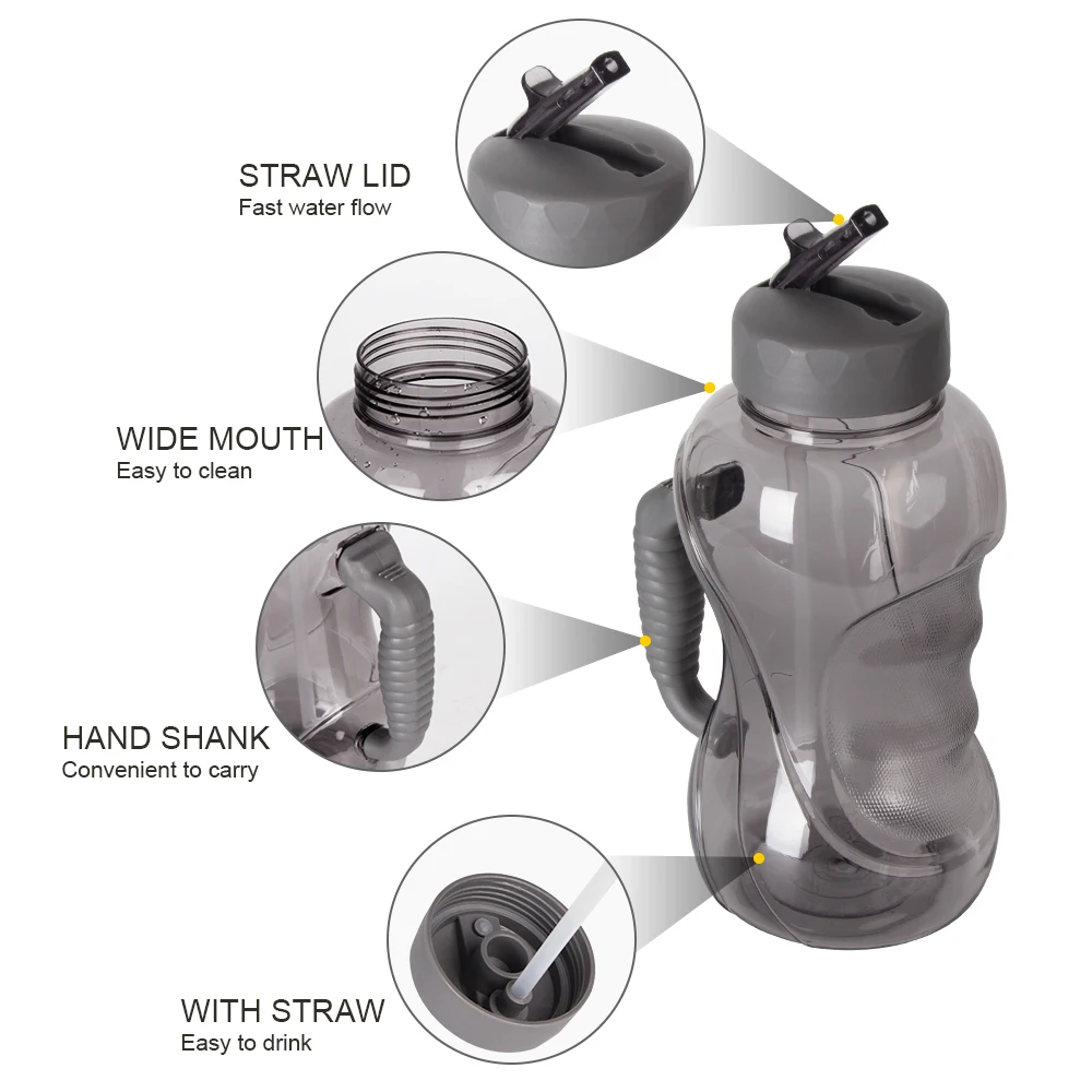 1500ML Large Capacity Water Bottle with Straw and Handle Leak-proof Cap Plastic Big Outdoor Sports BPA Free mug cup 