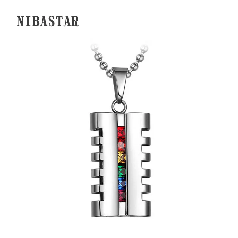 

High Quality Stainless Steel Gay Pride Pendant Statement Necklace Rainbow Fashion Jewelry Rhinestone Crystal Necklace