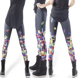 3D цифровой печати тетрис Леггинсы для женщин Для женщин эластичные штаны Мотобрюки женская одежда