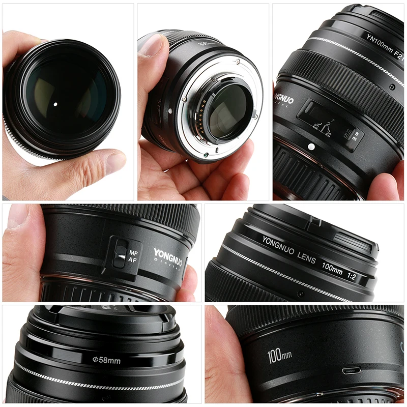 Объектив YONGNUO YN100mm F2N с большой диафрагмой AF/MF средний телеобъектив Prime 100 мм F2