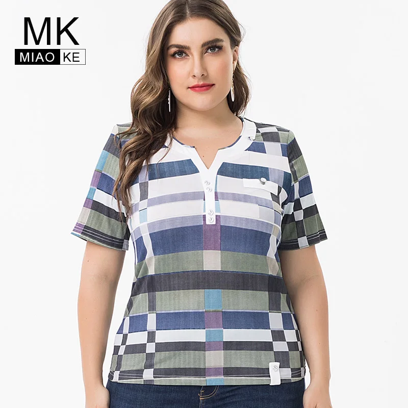 

Miaoke 2019 Summer ladies Plus Size Pullover tops and blouses womens fashion elegant female stripeT-shirts