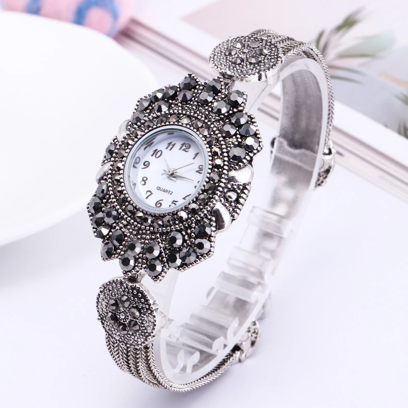 Shsby, Женские Ювелирные Часы, повседневные кварцевые часы-браслет, женские Цветочные Стразы, женские роскошные часы с кристаллами, наручные часы