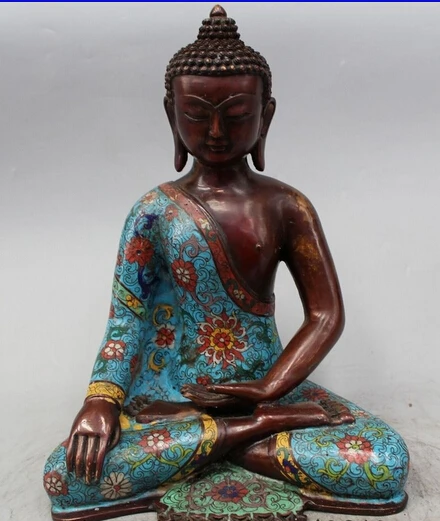 

006859 13"China Buddhism Cloisonne Enamel Bronze Gilt Shakyamuni Sakyamuni Buddha